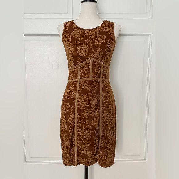 Free People Brown Burnout Velvet Floral Dress Small Boho Cottagecore - Picture 1 of 4